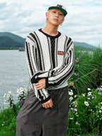 MEDM Multi Color Striped Open Knit Sweater