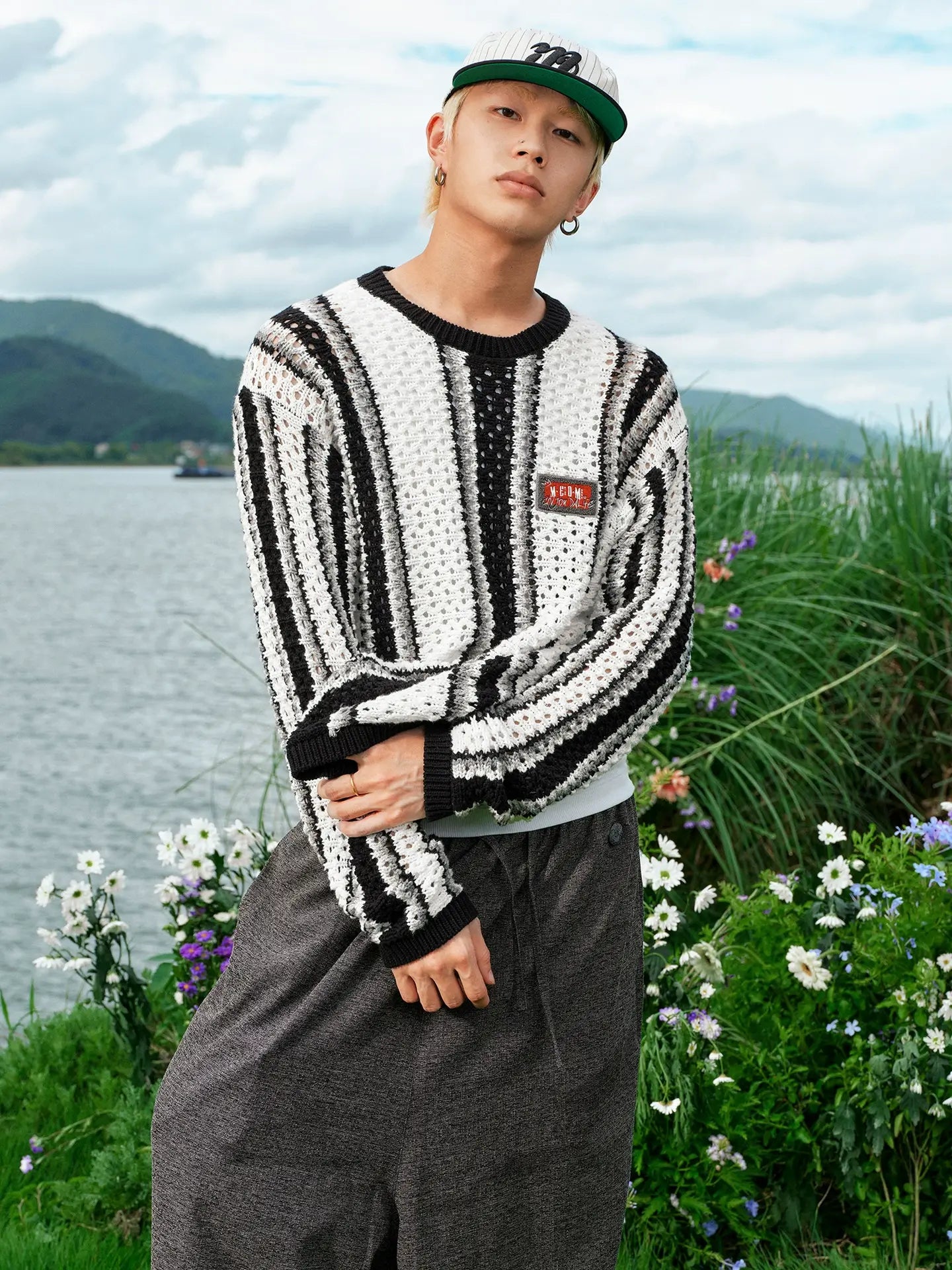 MEDM Multi Color Striped Open Knit Sweater
