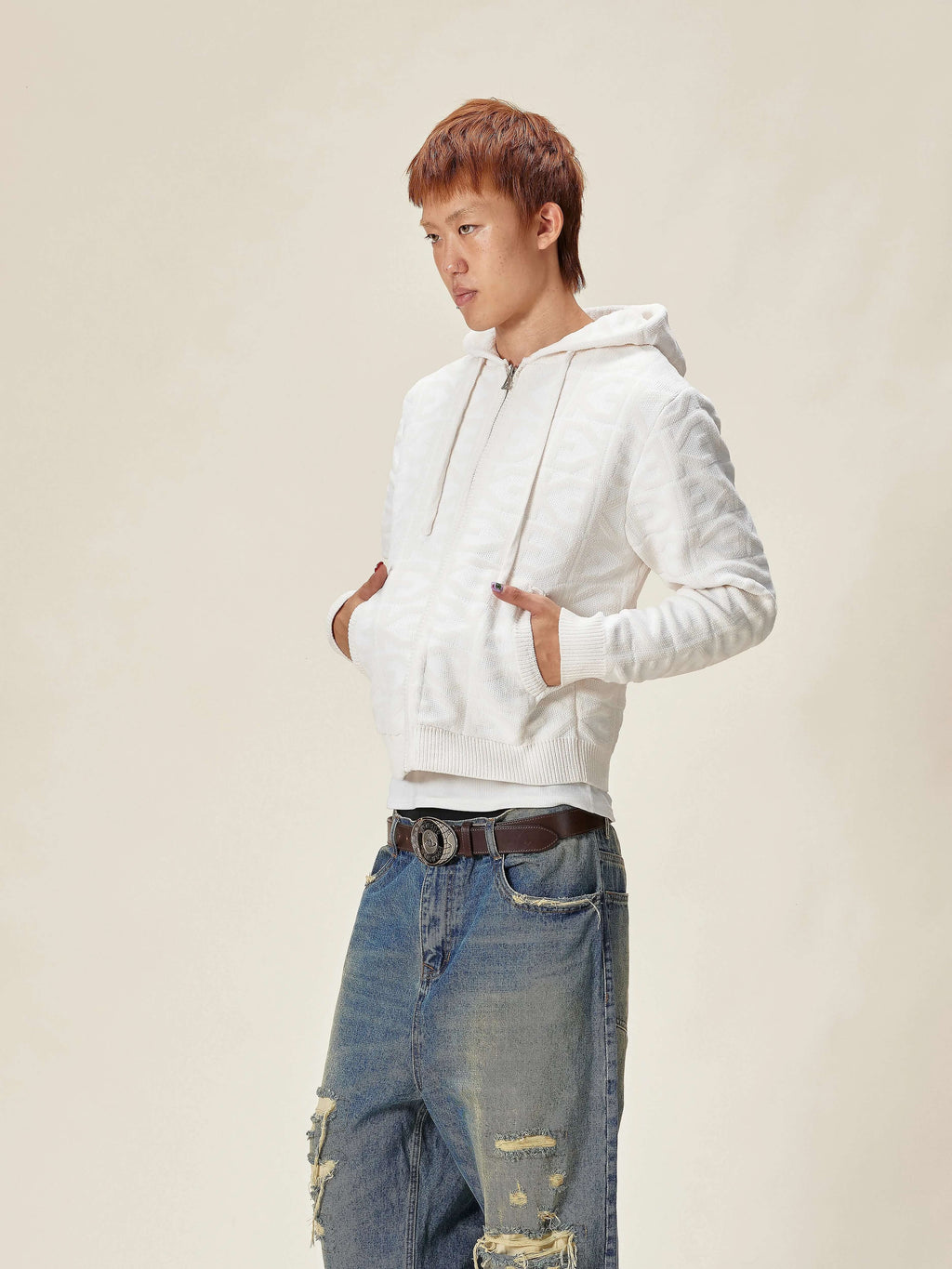 EVILKNIGHT(EK) Jacquard Logo Knit Zip Up Hoodie