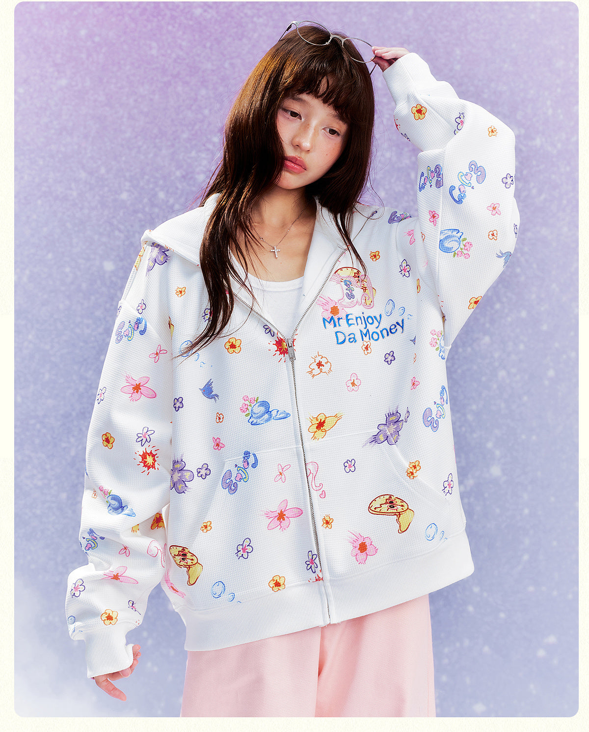 MEDM Graffiti Flower Full Print Zip Up Hoodie