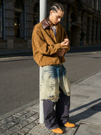 STEEPC Layered Design Washed Distressed Baggy Jeans