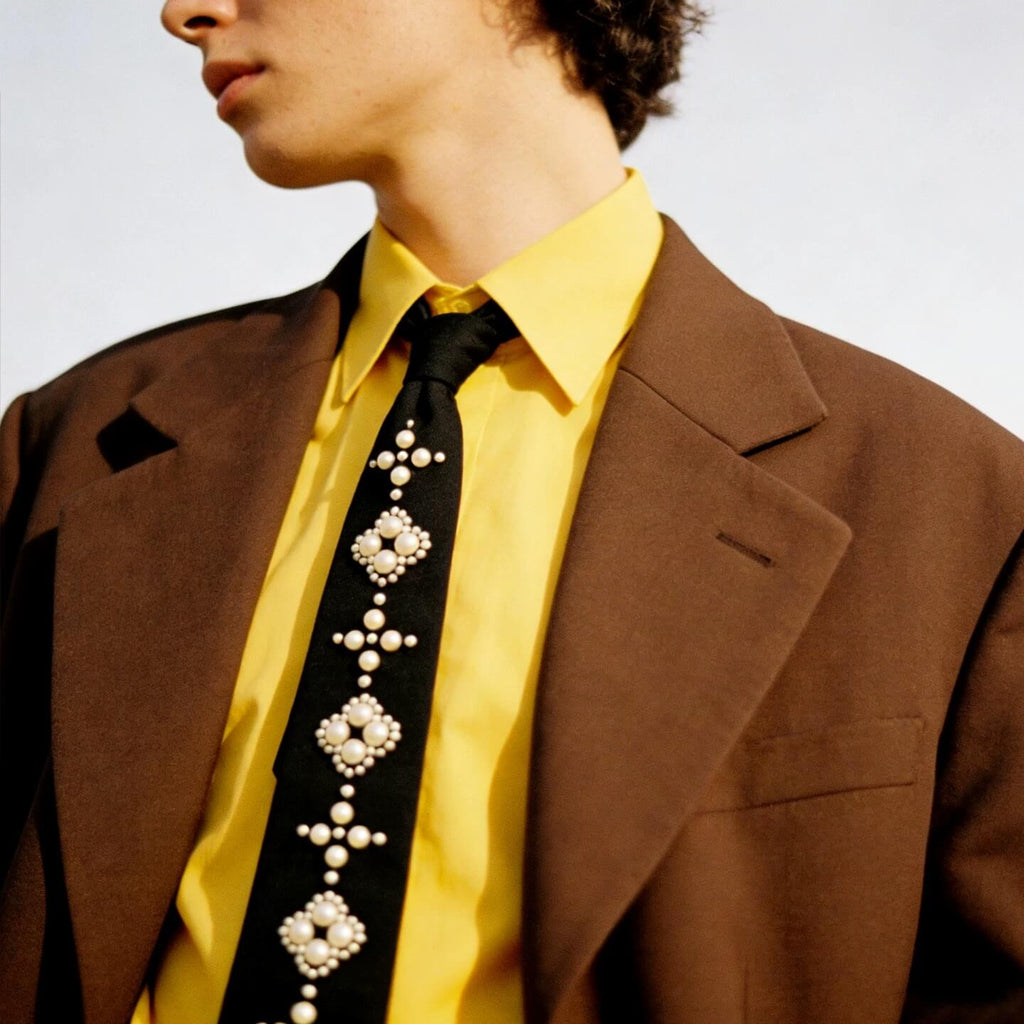 YADcrew Pearl Embellished Black Tie