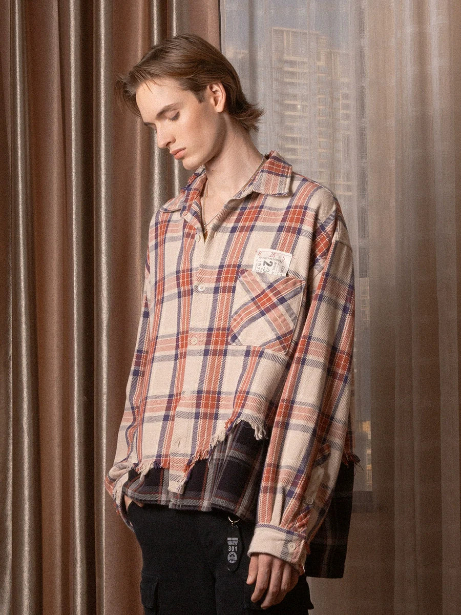 SOD Co. Distressed Layered Plaid Long Sleeve Shirt