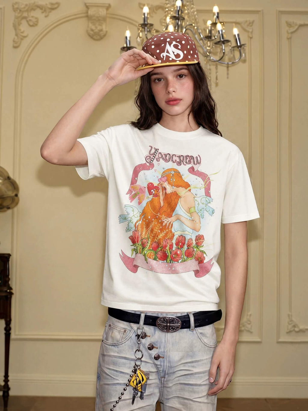 YADcrew Love Bird Print Rhinestone Tee