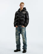 MEDM Leopard Leather Patch Puffer Jacket