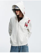 MEDM Rose Embroidered Zip Up Hoodie