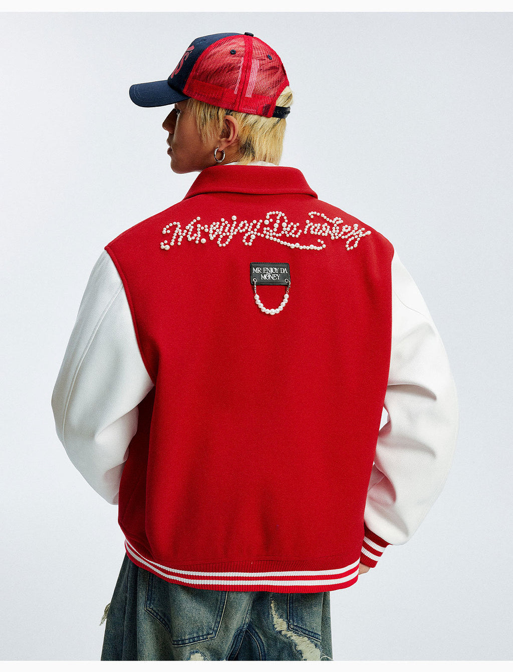 MEDM Pearl Logo Color Block Varsity Jacket