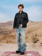 YADcrew Snap Button 3D Embroidery Washed Jeans