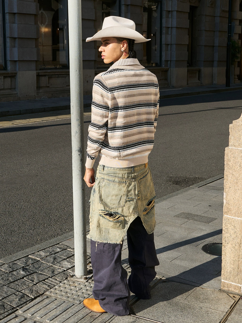 STEEPC Layered Design Washed Distressed Baggy Jeans