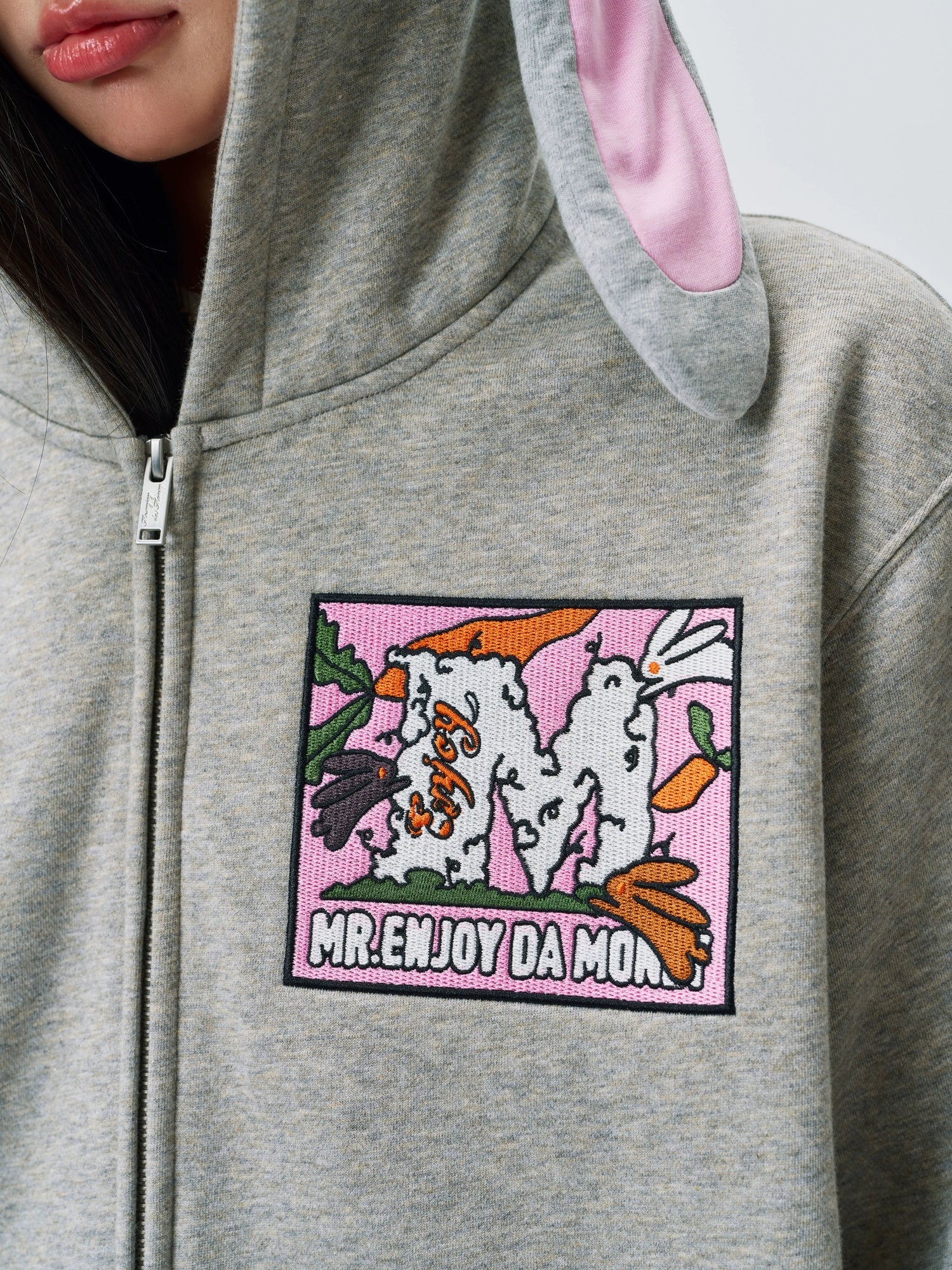 MEDM Bunny Ears Hooded Zip-Up Hoodie