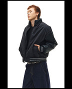 NOVACAM PU Leather Sleeve Puffer Varsity Jacket