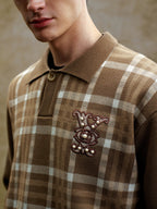 YADcrew Pearl Logo Embroidery Plaid Polo Knit Sweater