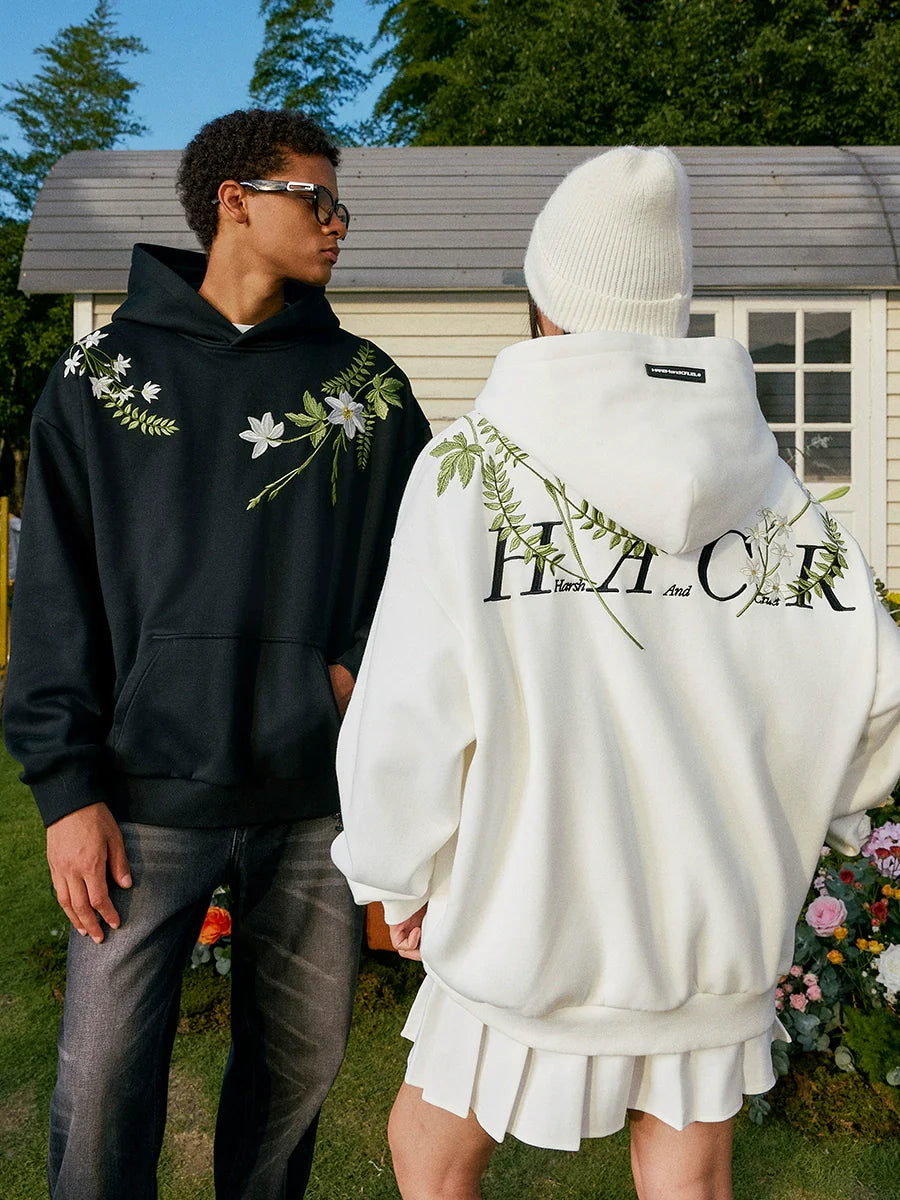 Harsh and Cruel Floral Garland Embroidered HACR Hoodie