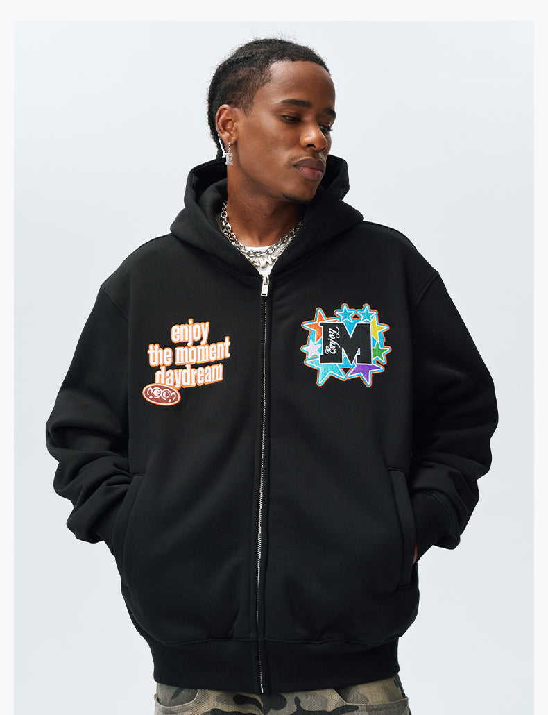 MEDM Blooming Star Embroidered Zip-Up Hoodie