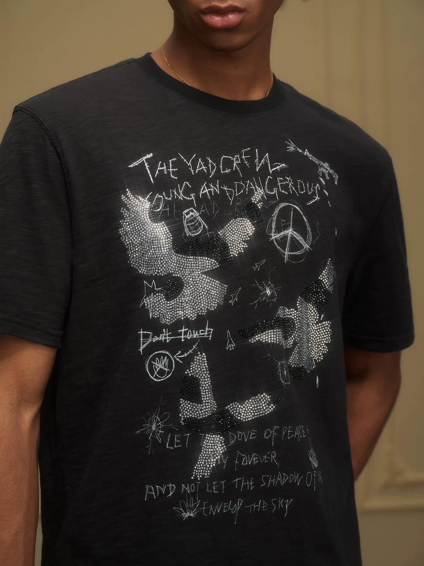 YADcrew Vintage Rhinestone Camo Dove Tee