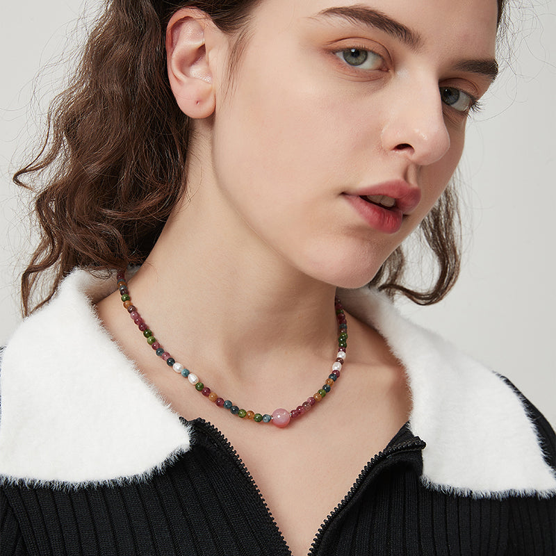 AWE Agate Tourmaline Beaded Necklace