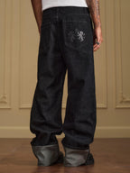 YADcrew Silver Eyelet Contrast Cuff Baggy Jeans