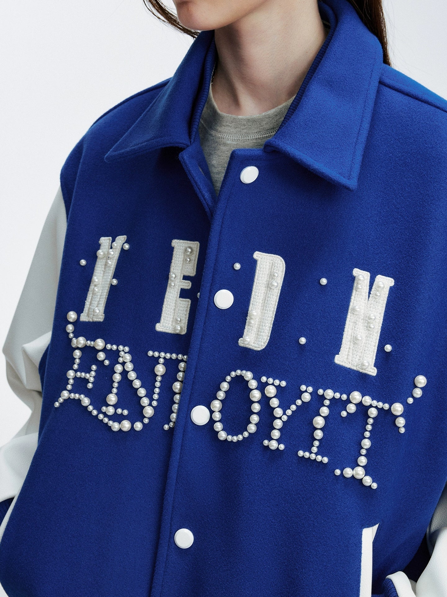 MEDM Pearl Logo Color Block Varsity Jacket