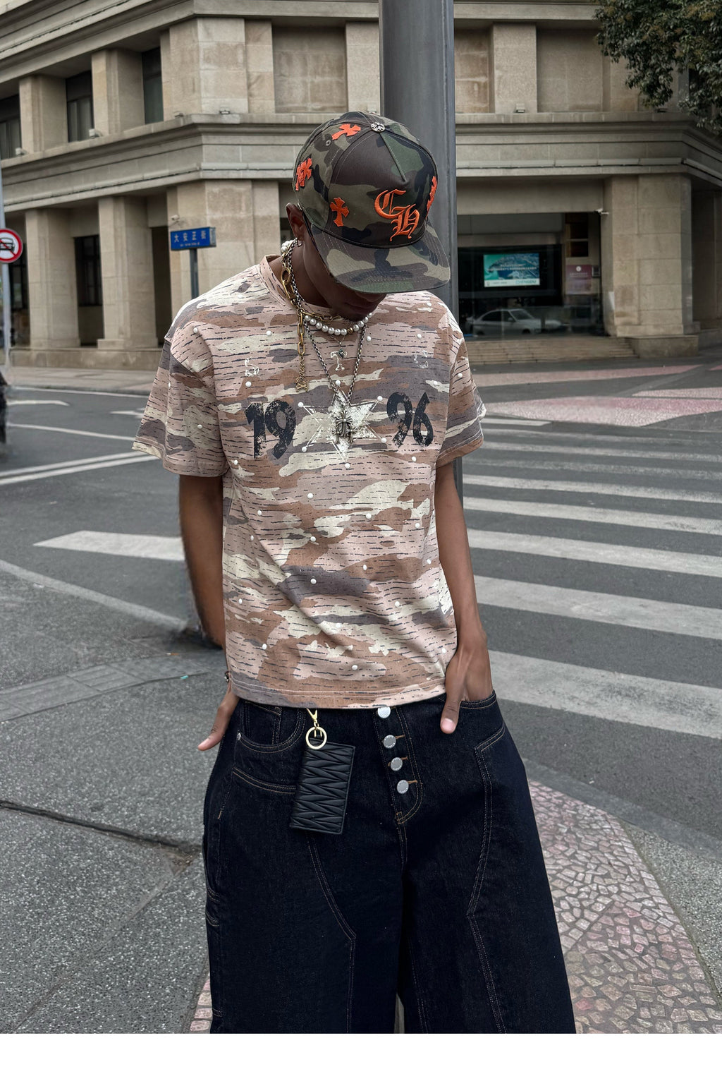 STEEPC Aged Desert Camo Pearl Embellished Print Tee
