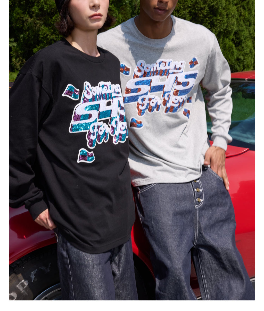 S45 3D Sequined Letter Logo Long Sleeve Tee
