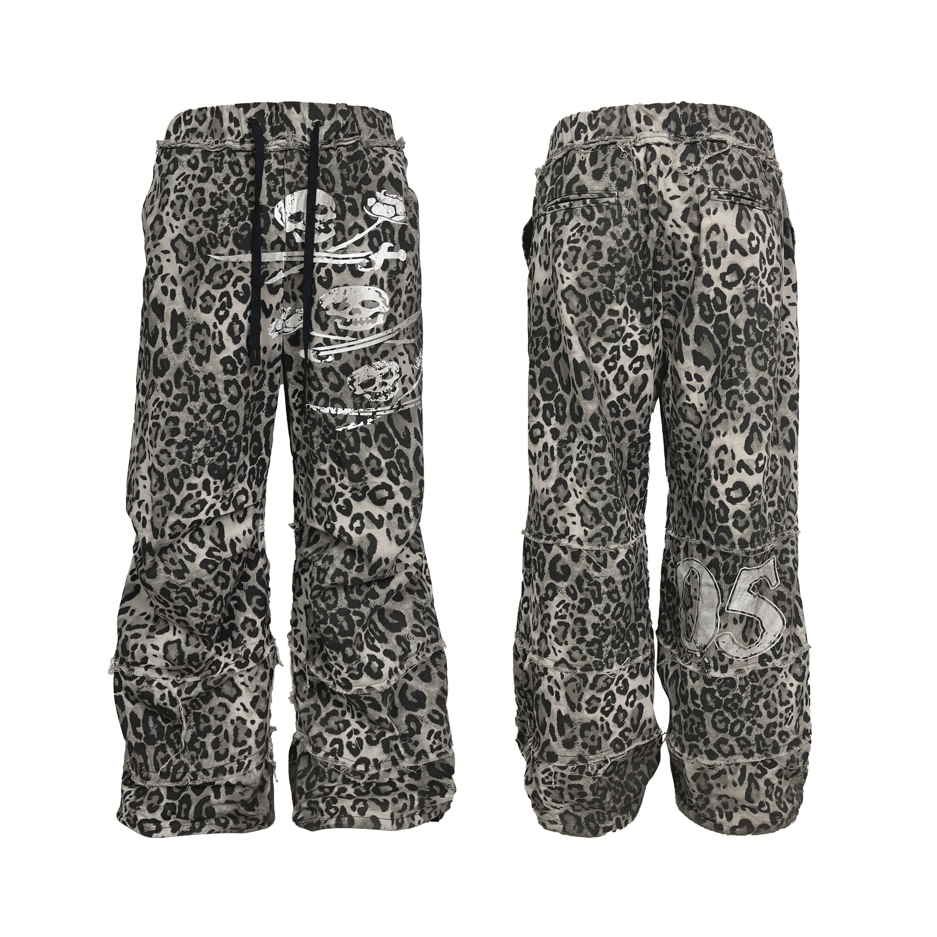 Night Lab Skull Pirate Leopard Printed Distressed Pants