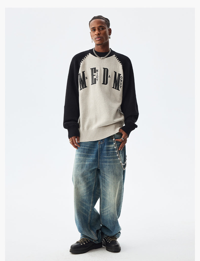 MEDM Color-Blocked Raglan Sleeve Knit Sweater