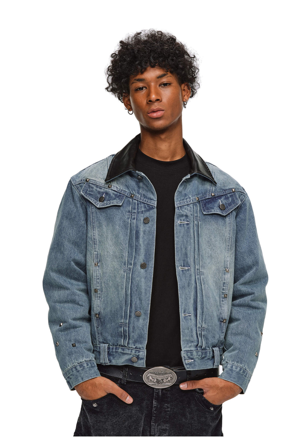 ANTIDOTE Rivet Studded Fleece Lined Denim Jacket