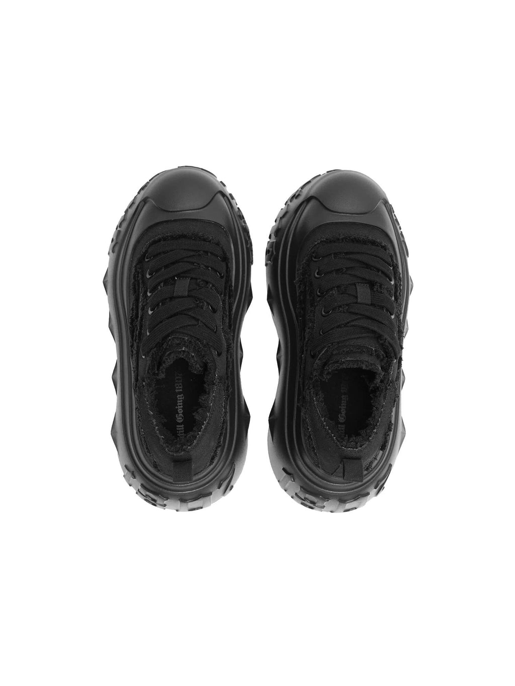 1807 INF-008 Gothic Lace Up Canvas All Black Chunky Sneakers