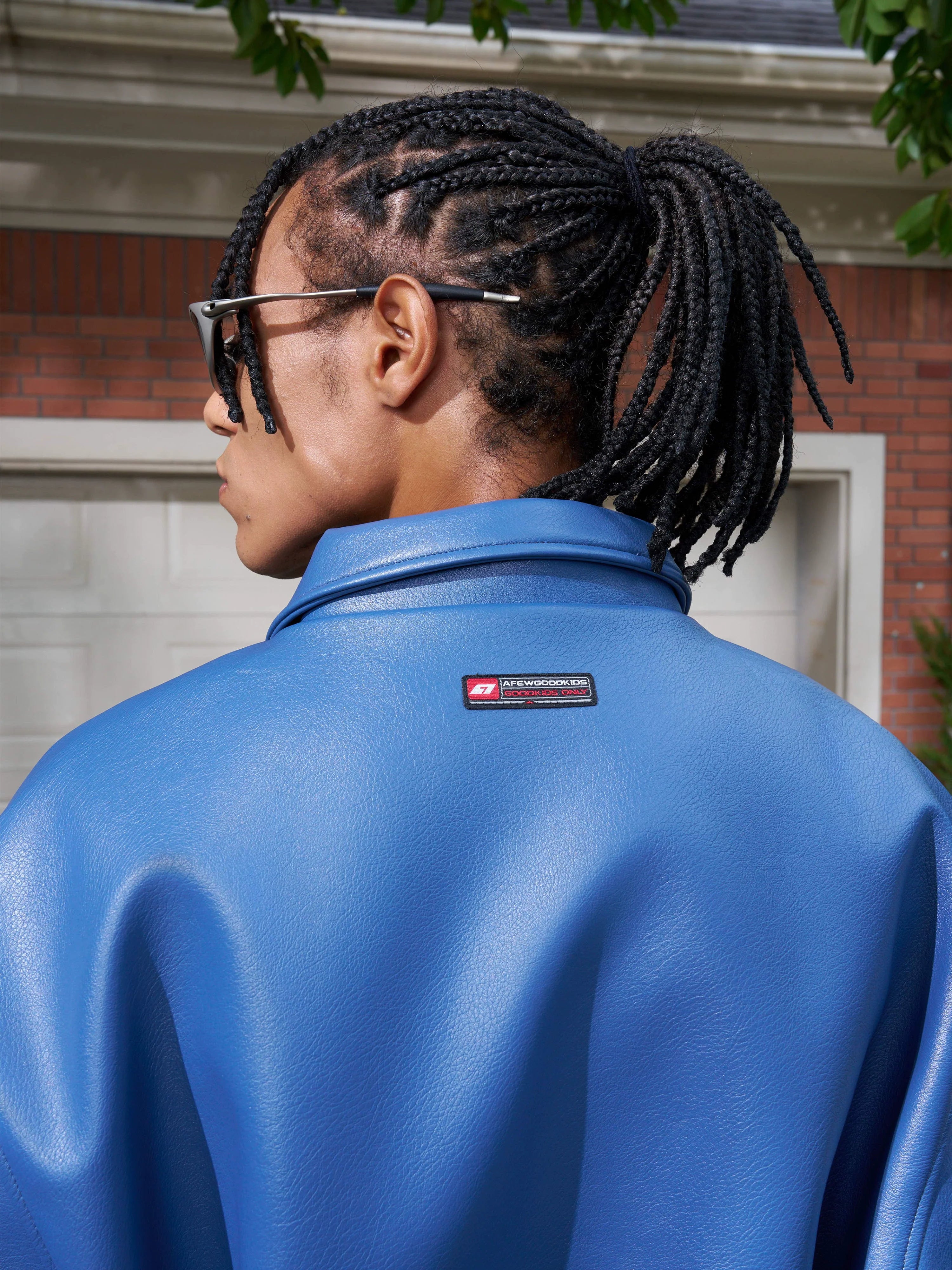 AFGK Large Logo Color Block Racing Leather Jacket