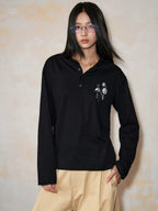 MEDM Rose Print Henley Long Sleeve Tee