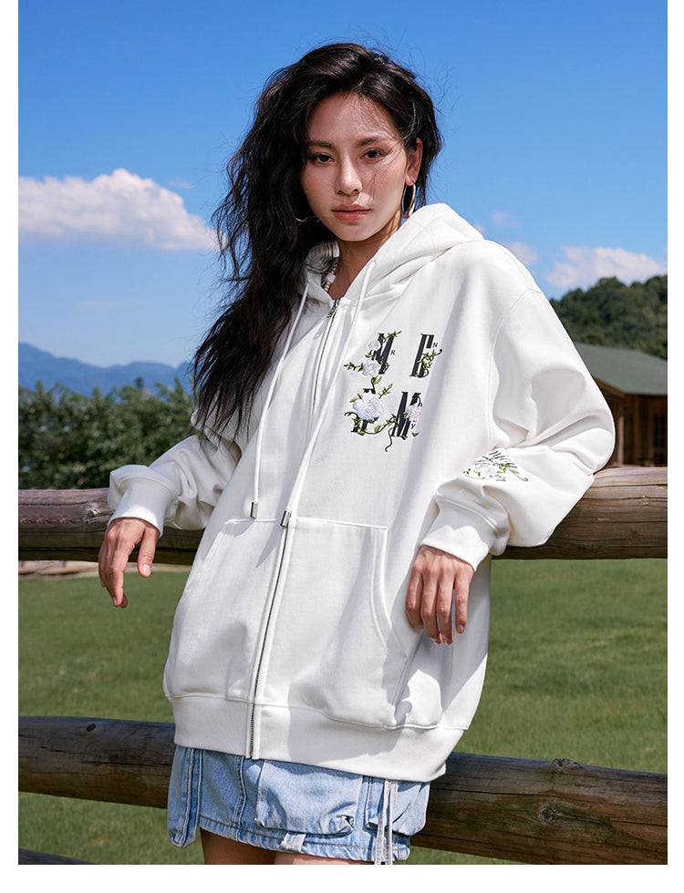 MEDM Flower Logo Embroidered Zip-Up Hoodie