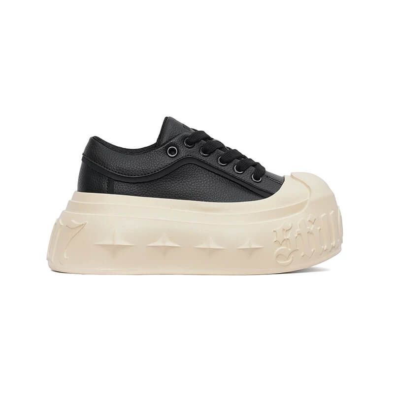 1807 INF-008 Gothic Lace Up PU Leather Chunky Sneakers