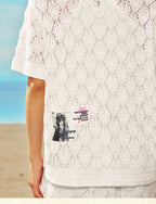MEDM x STK Patch Embroidery Open Knit Short Sleeve Shirt