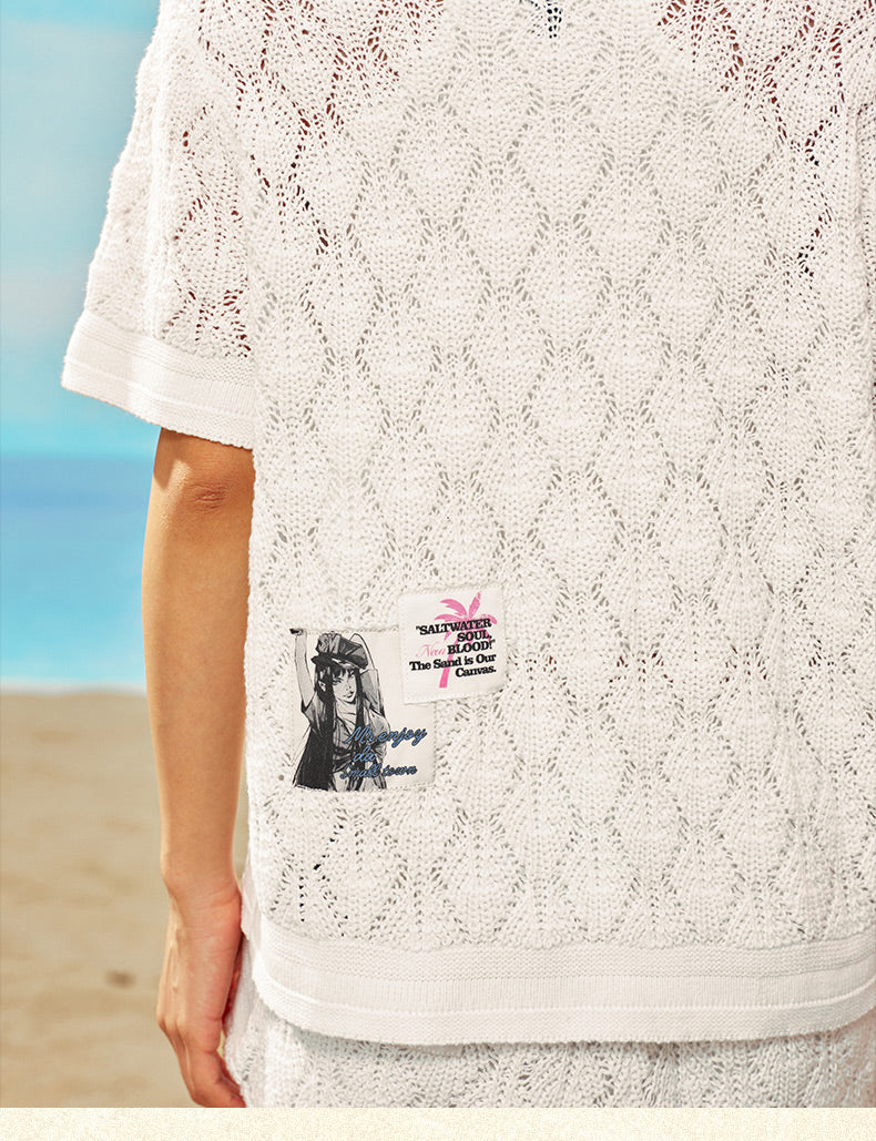 MEDM x STK Patch Embroidery Open Knit Short Sleeve Shirt