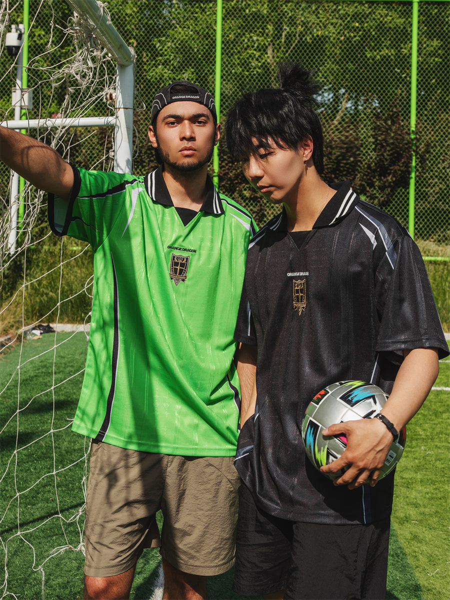 ORANGEDRAGON ODFC Striped Embroidered Soccer Jersey Uniform Polo Shirt