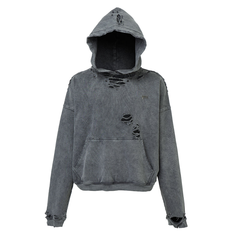 F2CE Washed Destruction Metal Logo Hoodie