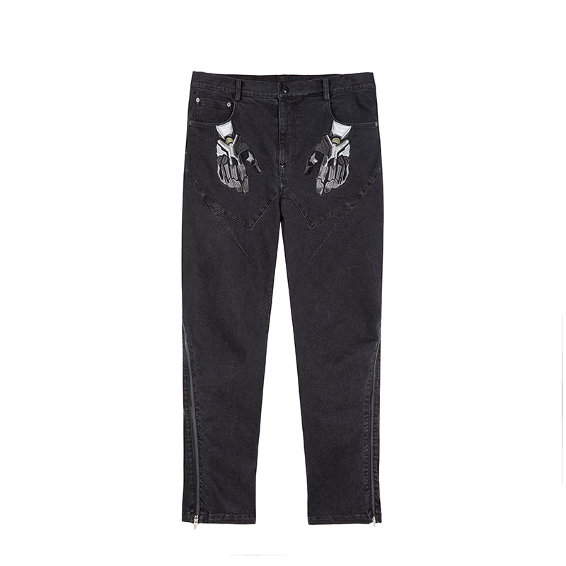 JHYQ Slim Zipper Openings Printed Denim Jeans