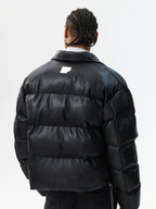 MEDM PU Leather 3D Embroidered Puffer Jacket