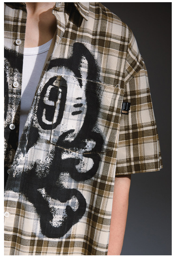 Remedy Skull Print Plaid Short Sleeve Shirt