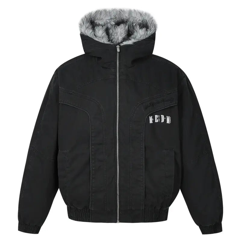 MEDM Fur Lined Washed Work Hooded Jacket