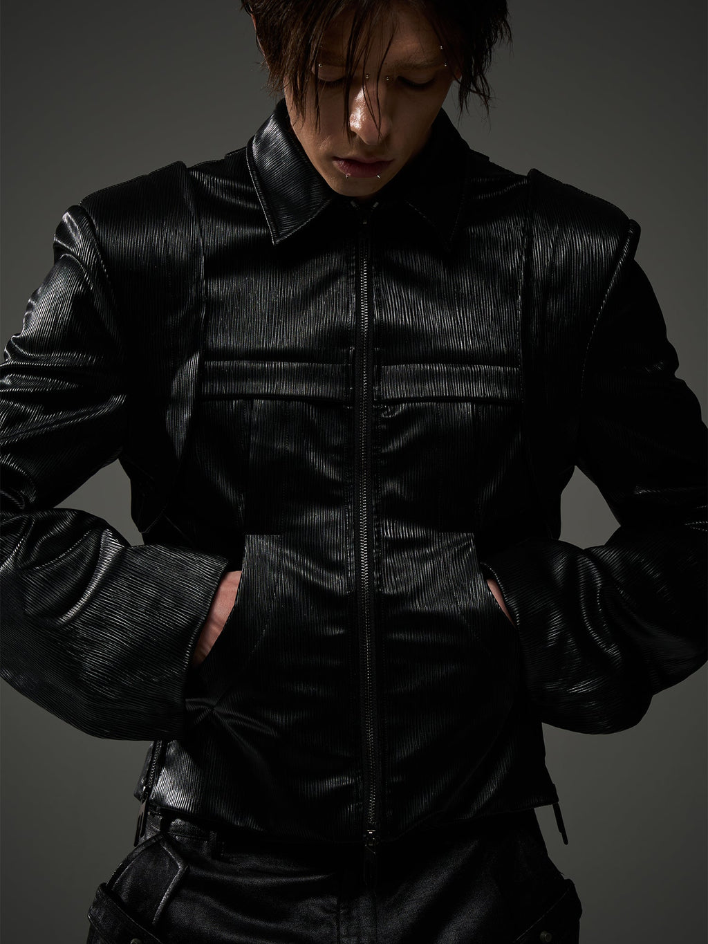 BLIND NO PLAN Short Silhouette Slim Fit Leather Jacket