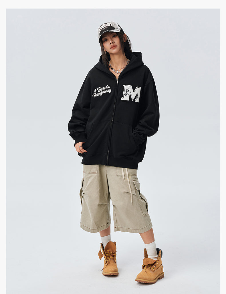 MEDM Towel Applique Embroidery Zip-Up Hoodie