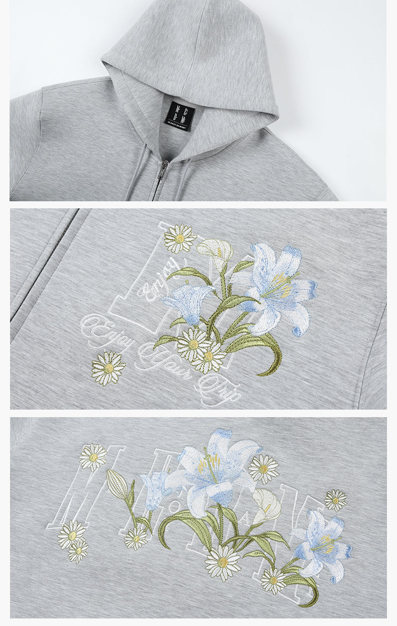 MEDM Floral Embroidery Air Layer Zip-Up Hoodie