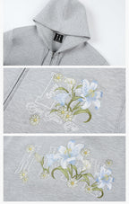 MEDM Floral Embroidery Air Layer Zip-Up Hoodie