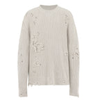 UNDERWATER Washed Handmade Destruction Patchwork Knit Sweater Beige