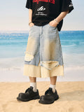 Harsh and Cruel Distressed Wash Layered Denim Shorts