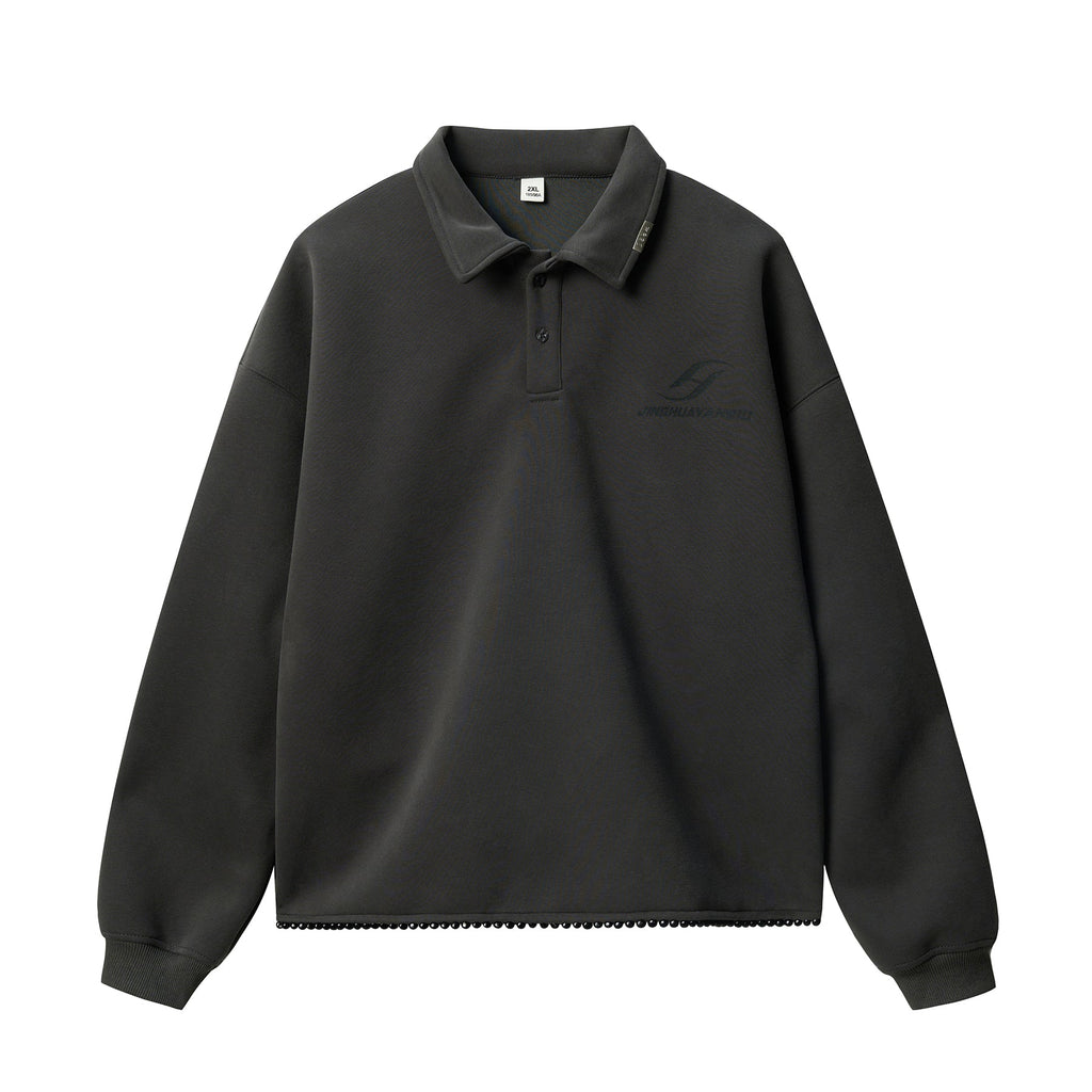 JHYQ Beaded Hem Polo-Collared Cropped Sweatshirt