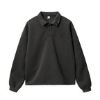 JHYQ Beaded Hem Polo-Collared Cropped Sweatshirt
