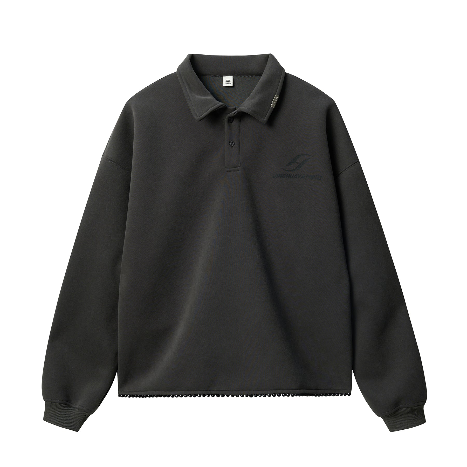 JHYQ Beaded Hem Polo-Collared Cropped Sweatshirt