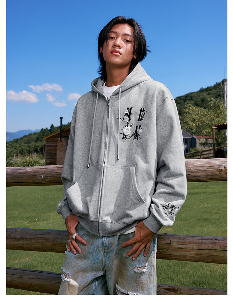 MEDM Flower Logo Embroidered Zip-Up Hoodie